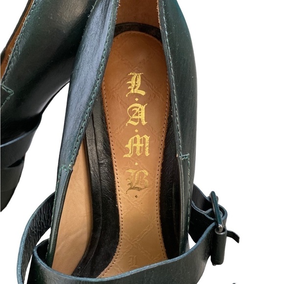 L.A.M.B Women’s Size 8.5 Finsbury Green Leather Mary Jane Buckle Platform Heels - Picture 3 of 14
